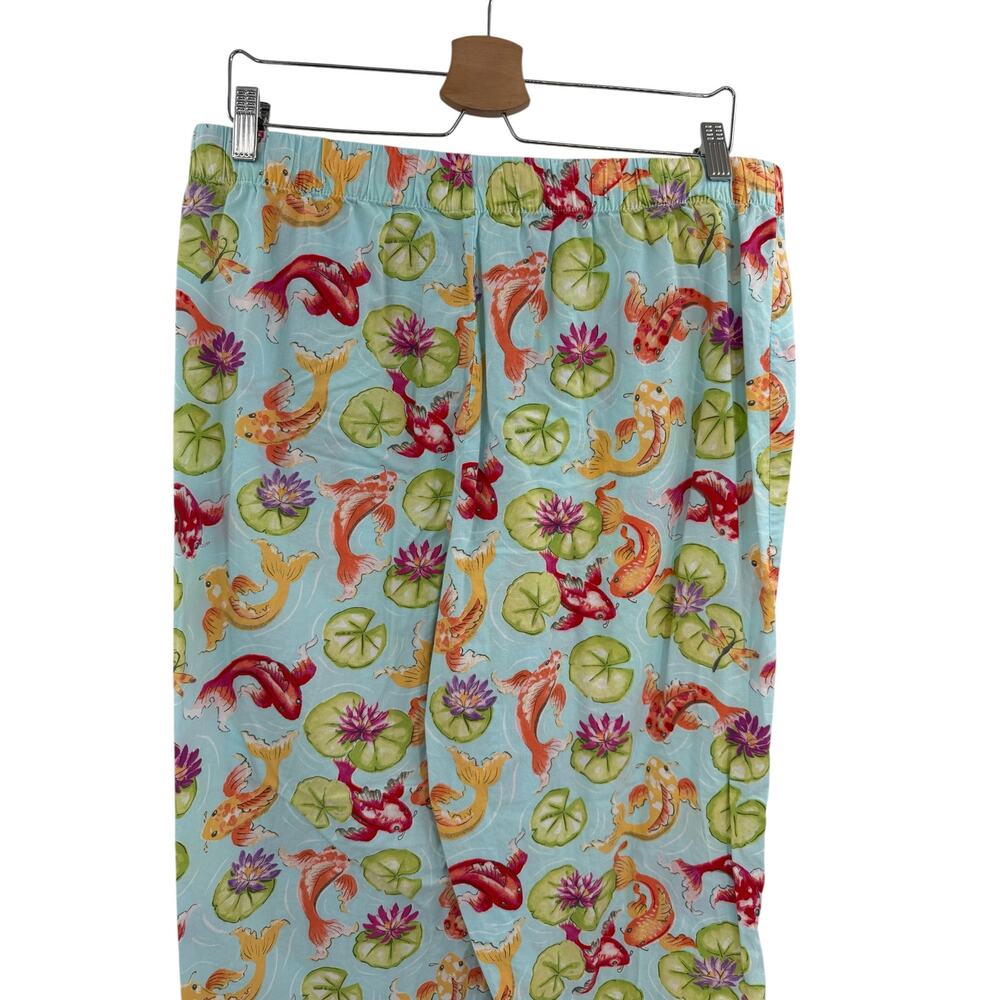 Nick & Nora Koi Fish Water Lily Pajama Lounge Pants Blue 100% Cotton Women's L - Picture 6 of 9